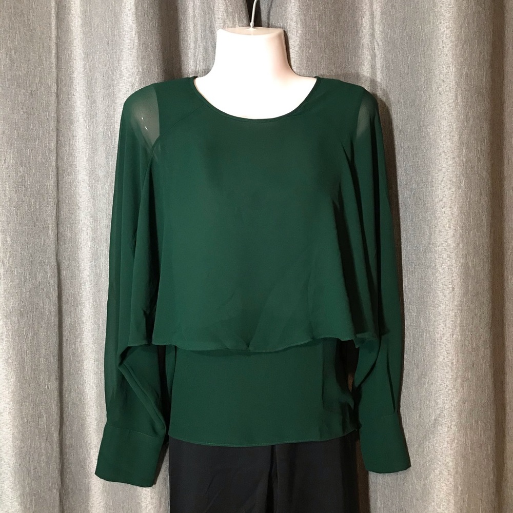 Zara Green Sheer Layered Long Sleeve Blouse Women’s Small